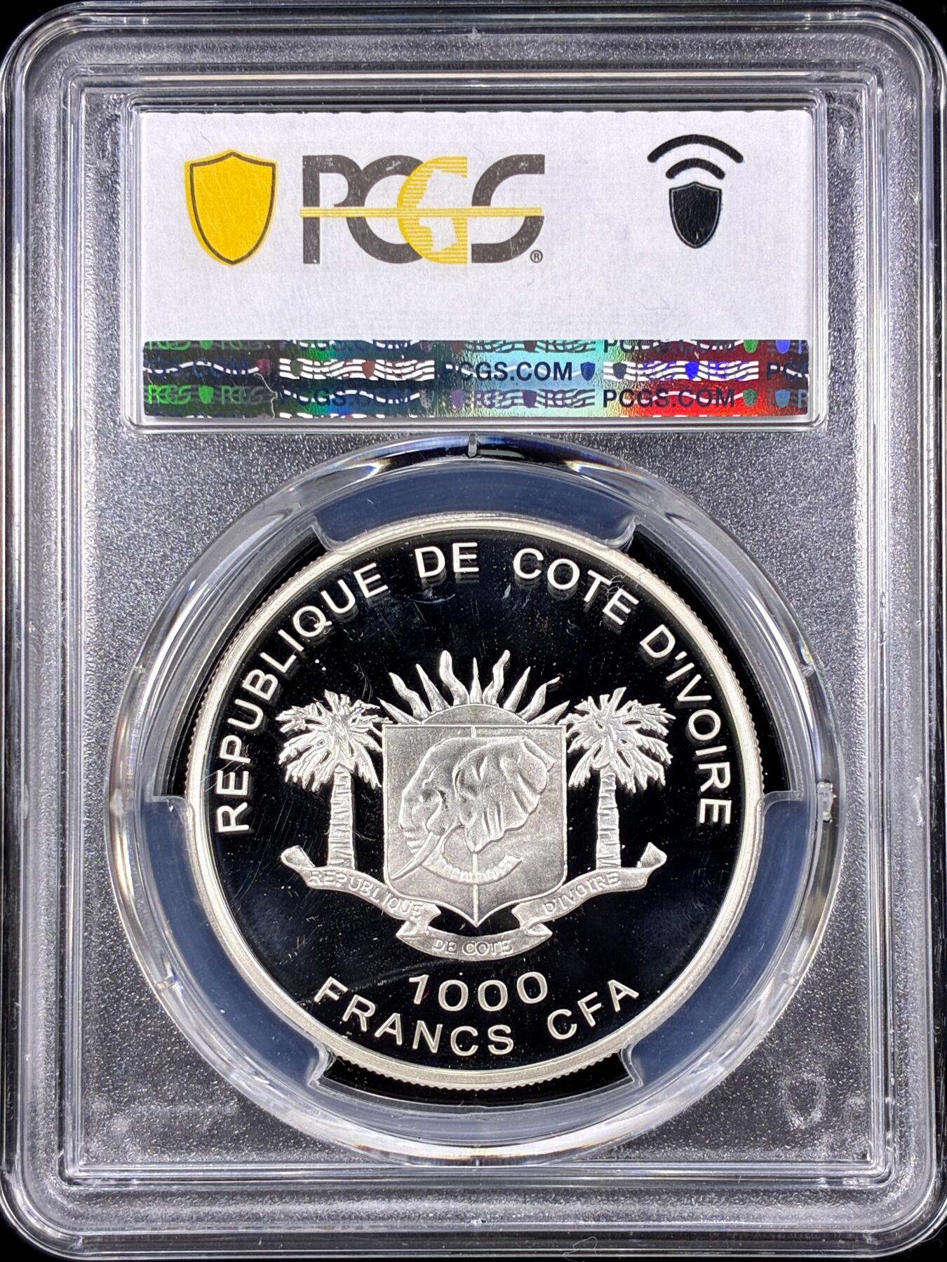 【雨安】【直播拍卖】【第0126期-评级币章】2026-03-07 周六 19:30 (金价1176, 银价22.16) [评级现代] Ivory Coast 科特迪瓦 1000法郎 2008年 帆船英国皇家海军邦蒂号 PCGS-PR69DCAM 精制币