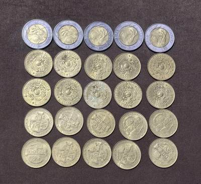 北京马甸外国币专卖第148期，外国币，中国早期纪念币专场，陆续上拍，欢迎关注 - 意大利500里拉纪念币一种5枚，200里拉纪念币2种各10枚