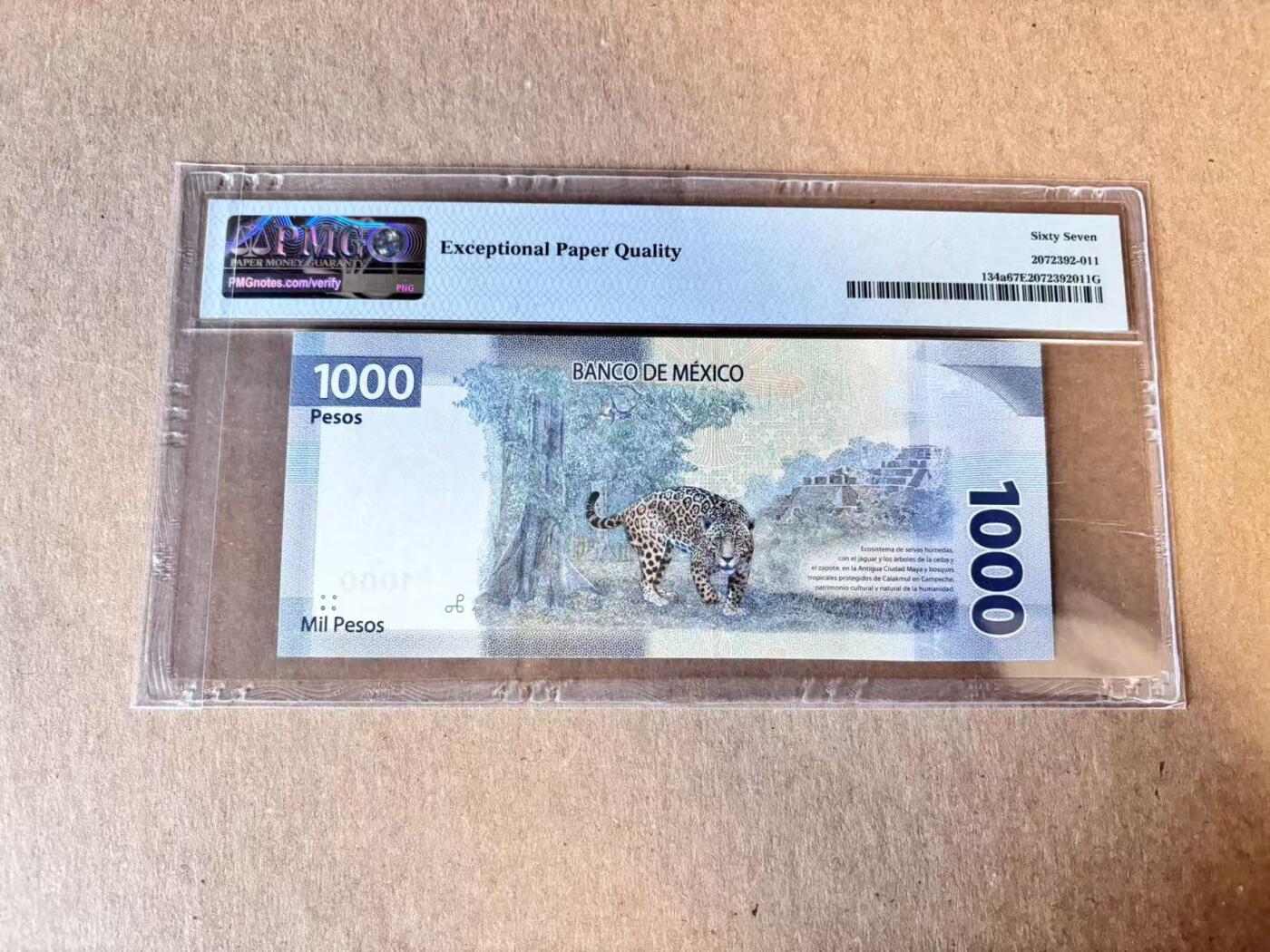(800期大拍拍品火热征集中🔥）【Blue Auction】世界纸币精拍第790期——18级TOP拍卖/信誉/品质/专业/高效💫   【AA无47】墨西哥 2019年1000比索 PMG67EPQ