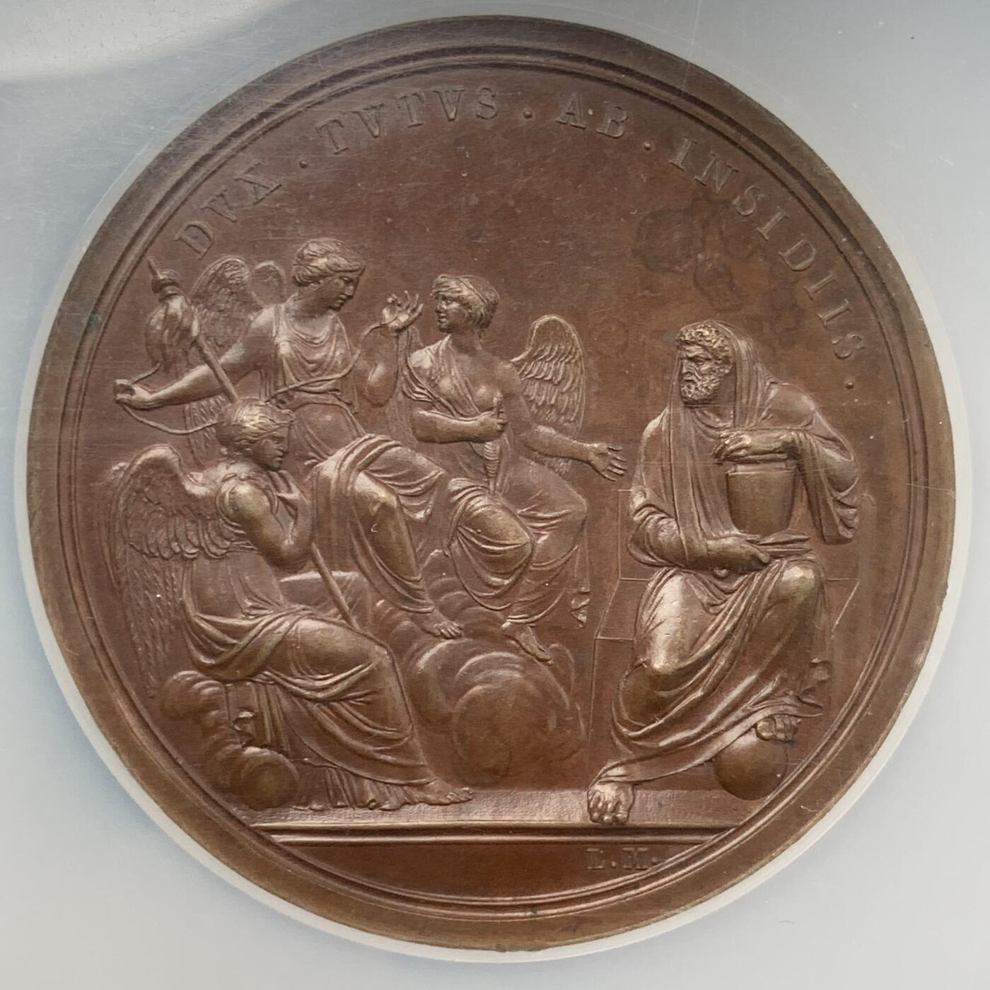 掌中浮雕-藏着的欧洲第053场 NGC MS62 : 1800年意大利刺杀拿破仑事件铜章, 60mm ,Manfredini雕刻，正面为时任法兰西共和国第一执政的拿破仑，此款头像不多见