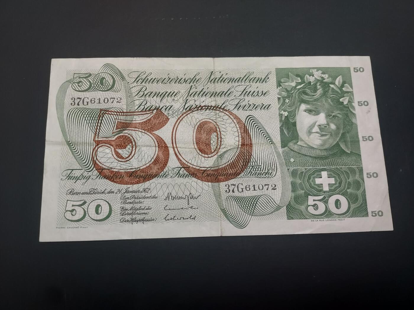 博彦收藏   3月7日 8点钱币专场 全场包邮 1972 瑞士50法郎 流通好品