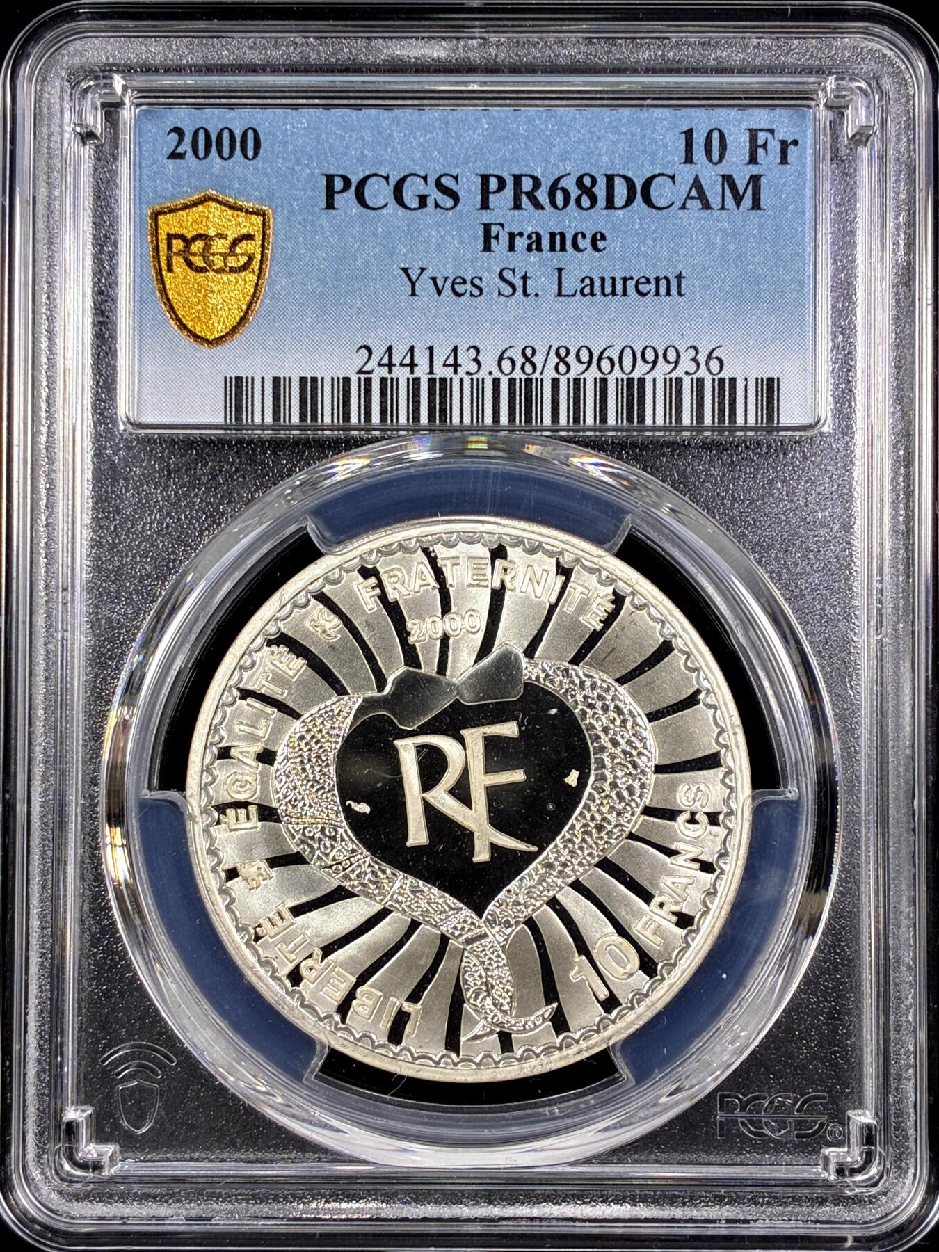 【雨安】【直播拍卖】【第0126期-评级币章】2026-03-07 周六 19:30 (金价1176, 银价22.16) [评级现代] France 法国 10法郎 2000年 伊夫·圣罗兰 PCGS-PR68DCAM 精制币