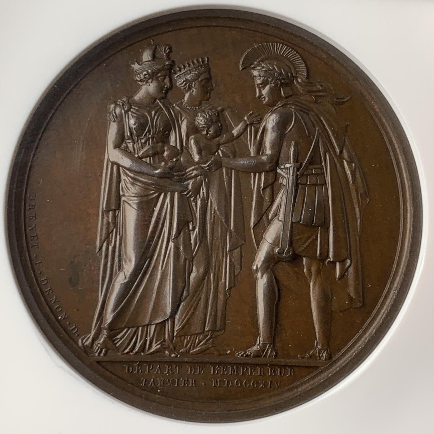 掌中浮雕-藏着的欧洲第053场 NGC MS63 : 1814年与妻儿告别纪念铜章，41mm