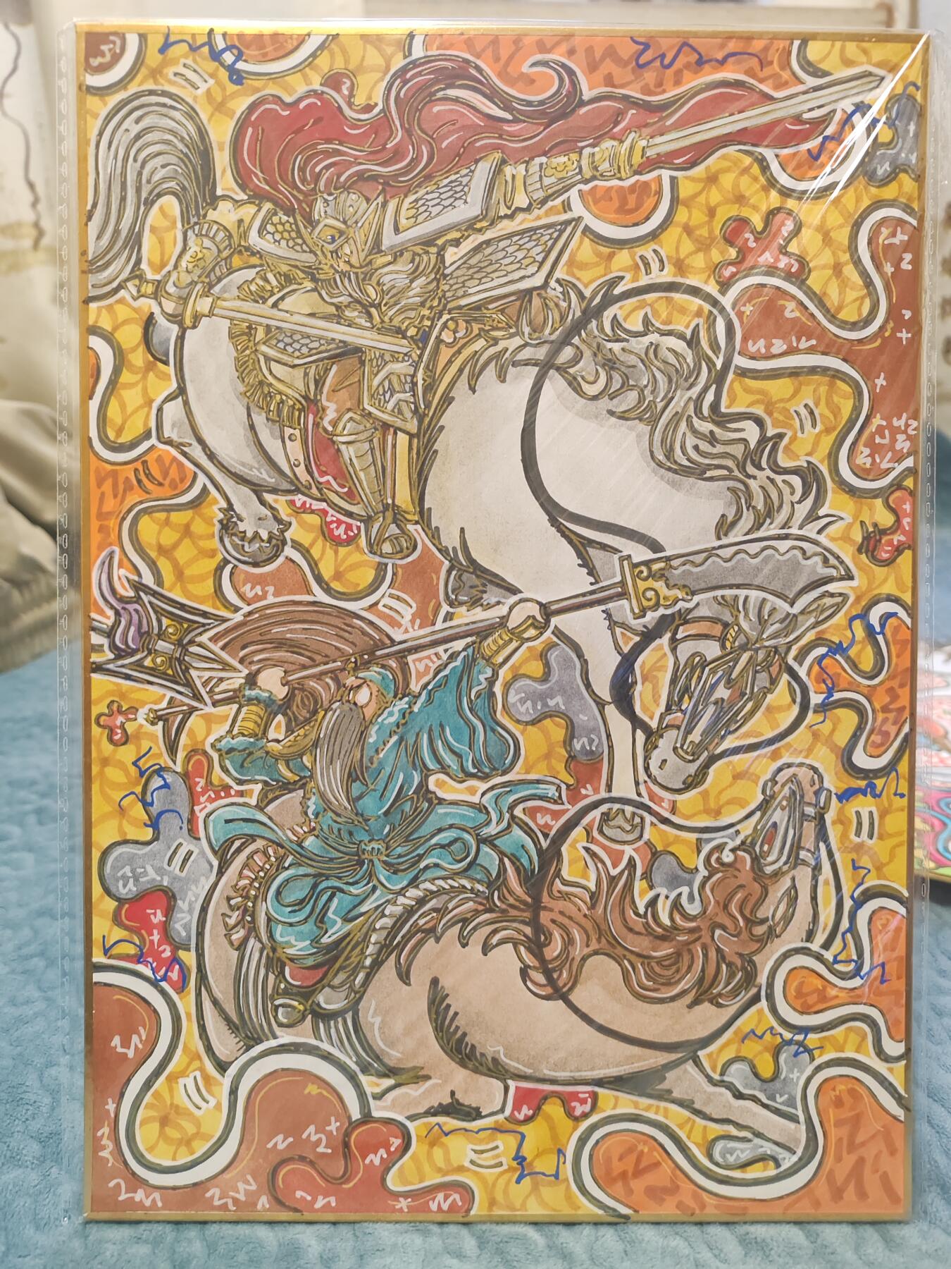 手绘原画 艺术家waiwai原创 owson英雄传系列最大隐藏 三英战吕布A4双拼原画