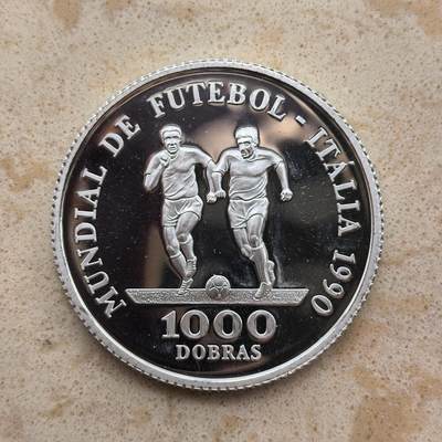 道一币馆币章第一百六十八场 - 圣多美和普林西比1990年意大利世界杯1000多布拉精制银币  23.33g 925S 15000