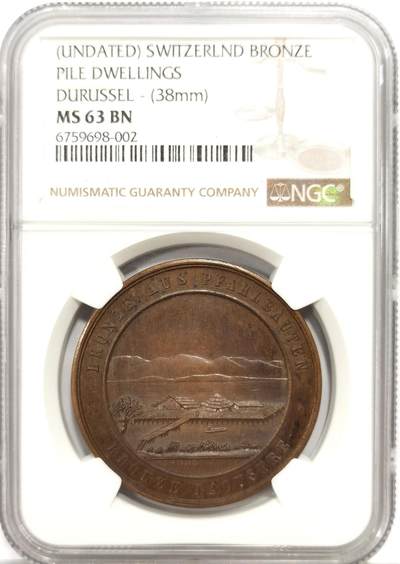 博洋堂世界钱币拍卖第163期（全场包邮） - NGC MS63 瑞士史前时代遗迹纪念铜章，该遗迹被考证为20万年前欧洲人类聚落活动遗迹，意义非凡的一枚历史见证！