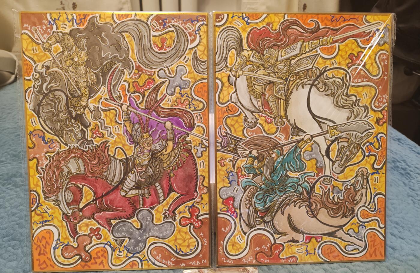 手绘原画 艺术家waiwai原创 owson英雄传系列最大隐藏 三英战吕布A4双拼原画