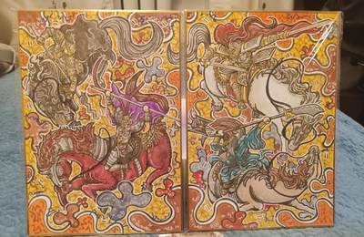 手绘原画 艺术家waiwai原创 owson英雄传系列最大隐藏 三英战吕布A4双拼原画 - 手绘原画 艺术家waiwai原创 owson英雄传系列最大隐藏 三英战吕布A4双拼原画