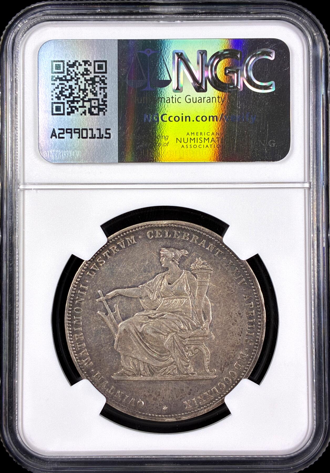 【雨安】【直播拍卖】【第0126期-评级币章】2026-03-07 周六 19:30 (金价1176, 银价22.16) [评级欧洲] Austria 奥地利 2弗洛林 1879年 茜茜公主婚礼  NGC-AU