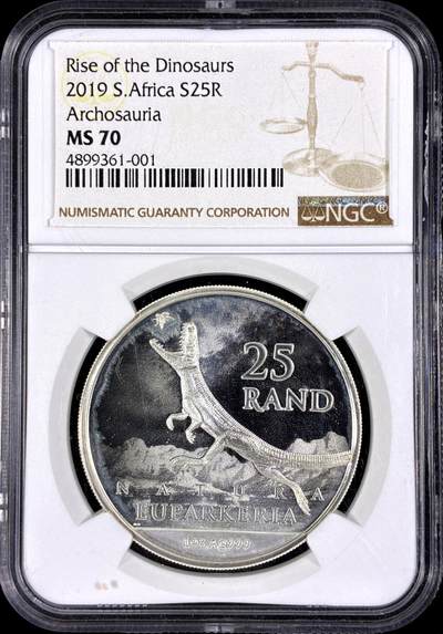 【雨安】【直播拍卖】【第0126期-评级币章】2026-03-07 周六 19:30 (金价1176, 银价22.16) - [评级现代] South Africa 南非 25兰特 2019年 主龙  NGC-MS70