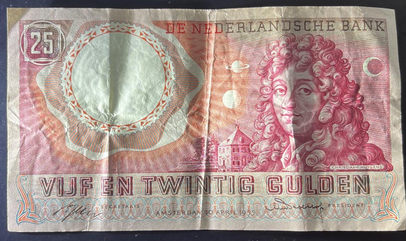 小福收藏拍卖第202期 流通品相裸钞 特惠场 本场全部为欧洲纸币【佣金仅收2% 不设最低佣金 全场包邮】 荷兰 1955年 25盾 XF