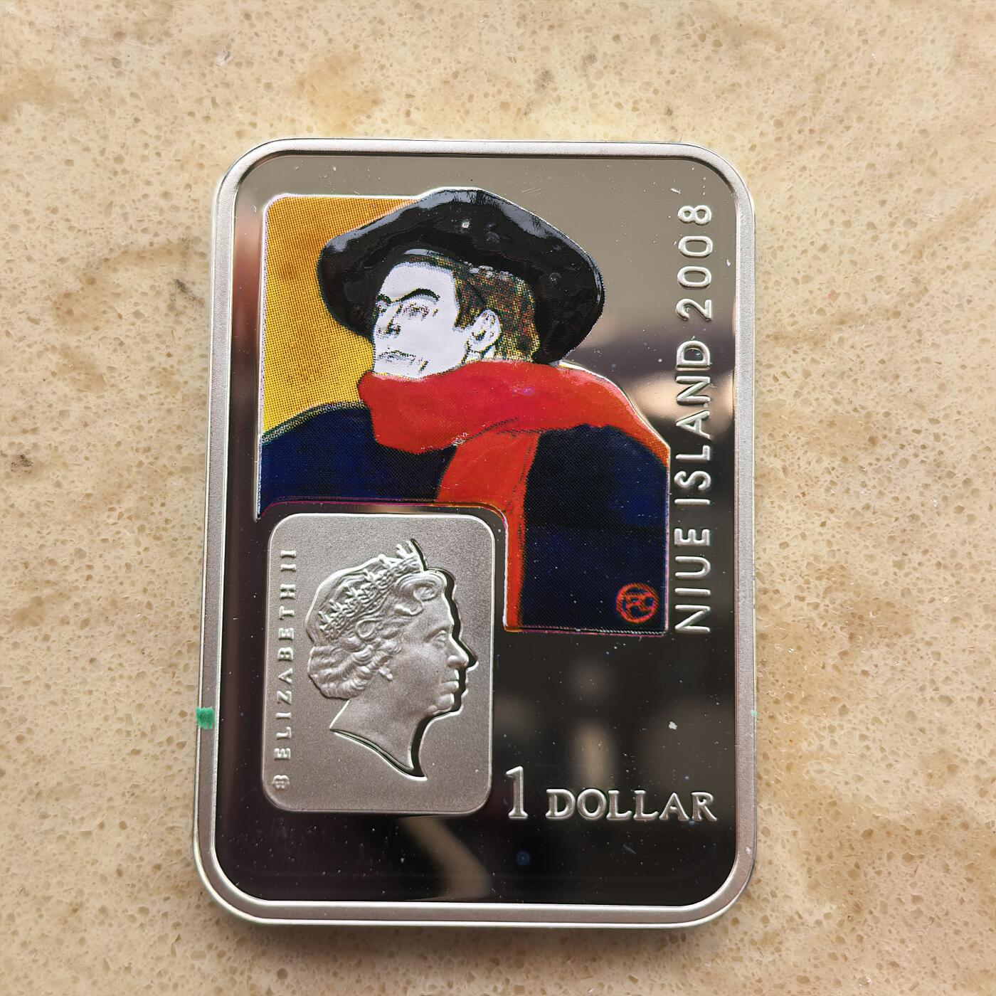 道一币馆币章第一百六十八场 埃2008法国画家亨利·德·图卢兹·罗特列克1元方形彩绘精制银币  28.28g 925s