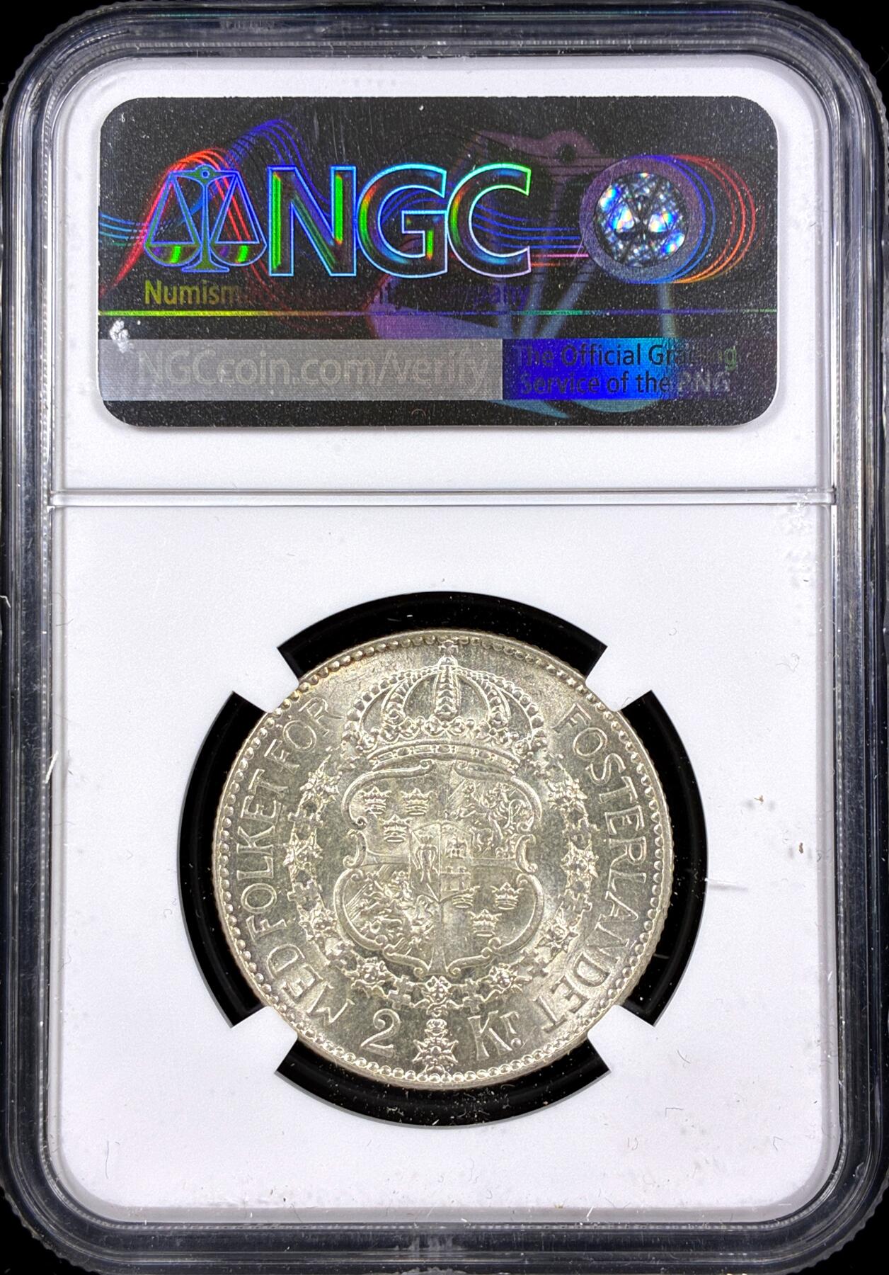 【雨安】【直播拍卖】【第0126期-评级币章】2026-03-07 周六 19:30 (金价1176, 银价22.16) [评级欧洲] Sweden 瑞典 2克朗 1938年 古斯塔夫五世  NGC-MS61