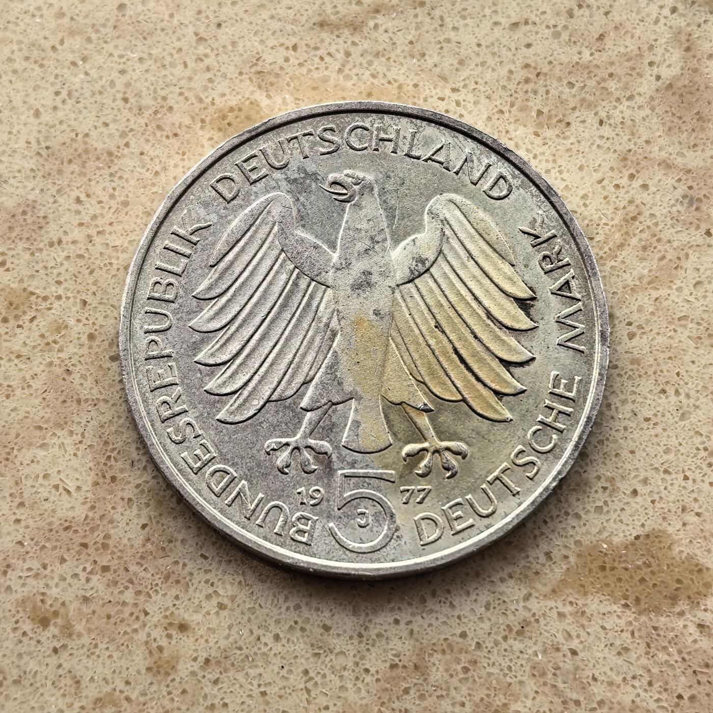 道一币馆币章第一百六十八场 德国1977年小说家海因里希·冯·克莱斯特诞辰200周年5马克银币