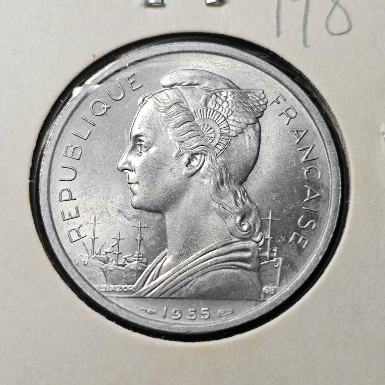 KK钱币收藏小铺   套币 批量/好品散币专场 2月预留时间 周末发货  1955法属留尼汪5法郎 好品