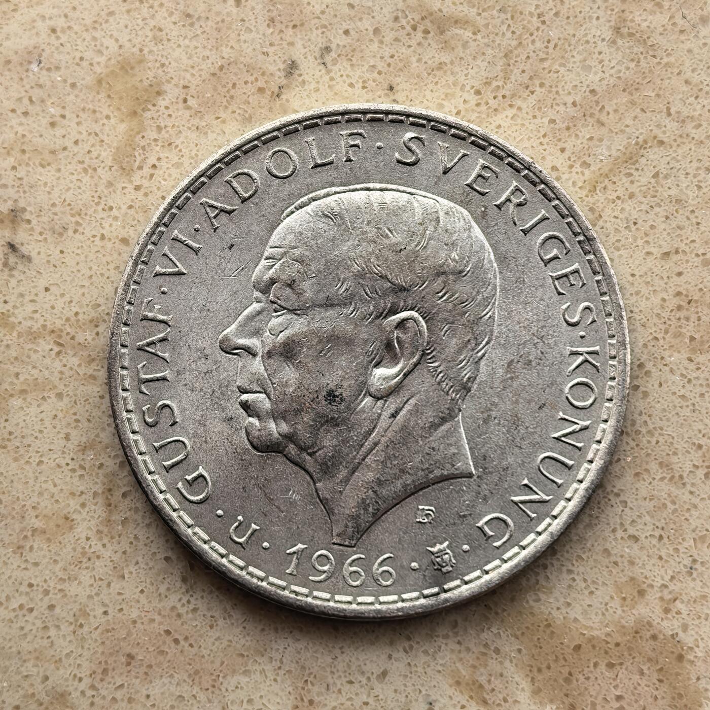 道一币馆币章第一百六十八场 瑞典1966年宪法颁布百年5克朗银币  18g 400S