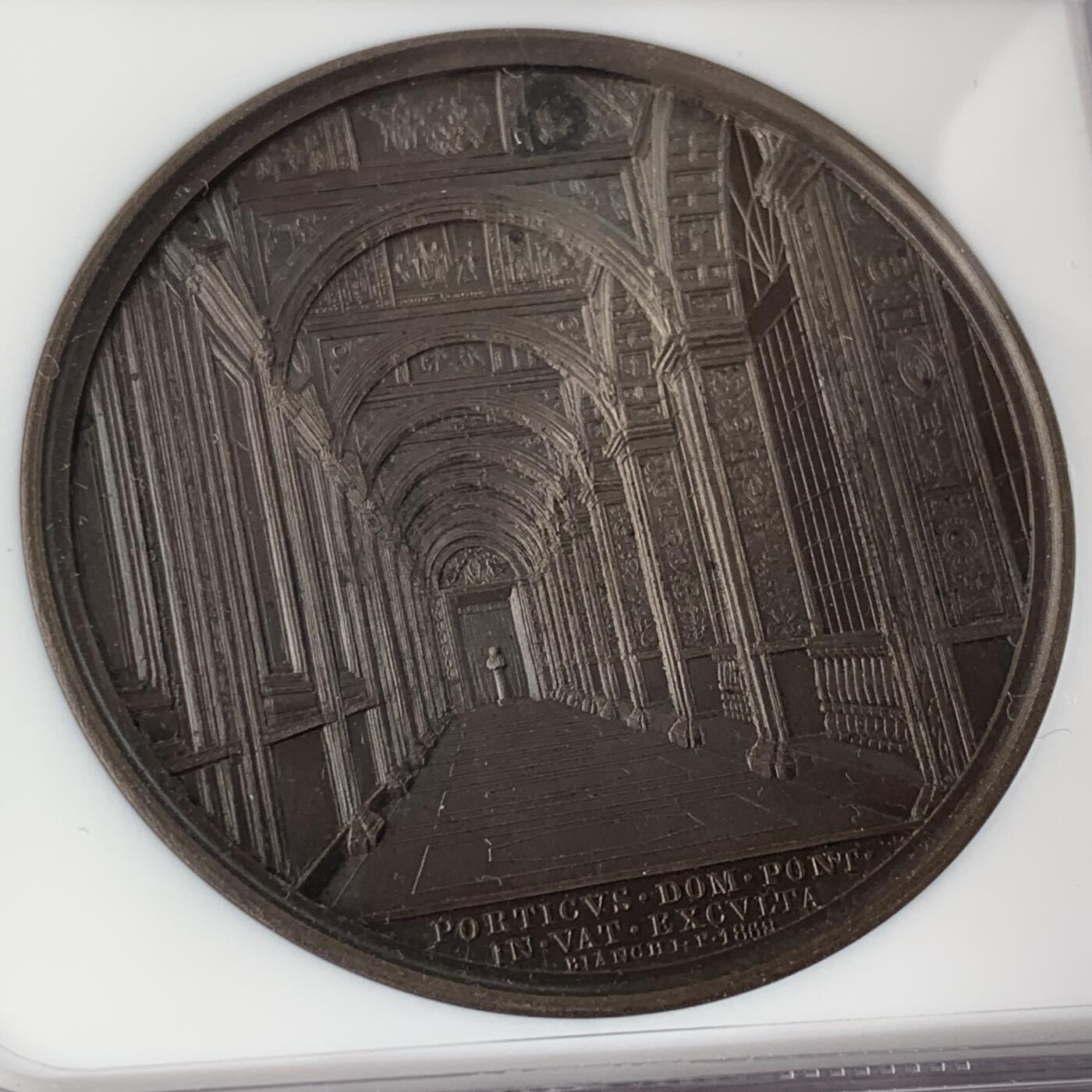 掌中浮雕-藏着的欧洲第053场 NGC MS63 ：1868年梵蒂冈教皇庇护九世纪念铜章，44mm