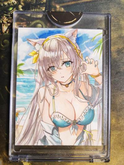 阳大大卡牌拍卖第103期（持续收拍品，周五晚上九点截拍，进群福利早知道） - 【手绘卡】远帆文创 春秋 海滩猫咪