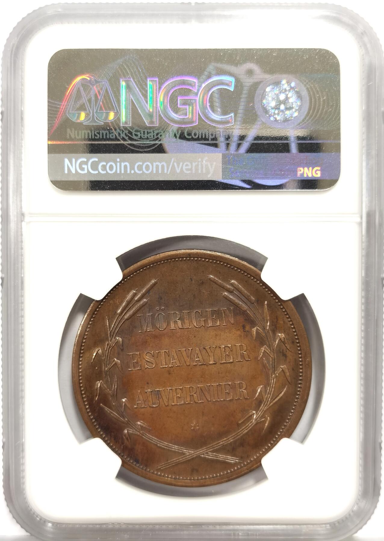 博洋堂世界钱币拍卖第163期（全场包邮） NGC MS63 瑞士史前时代遗迹纪念铜章，该遗迹被考证为20万年前欧洲人类聚落活动遗迹，意义非凡的一枚历史见证！