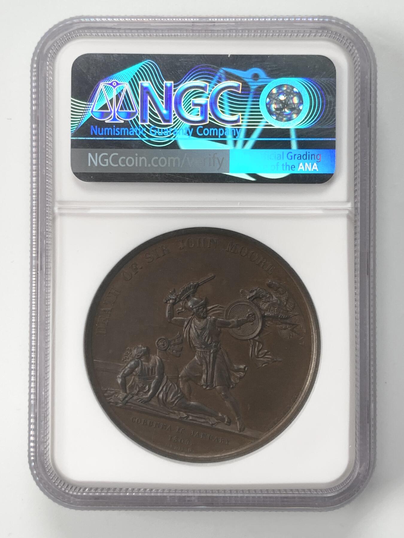 掌中浮雕-藏着的欧洲第053场 NGC MS62 : 1820英国约翰摩尔爵士纪念铜章, 41mm