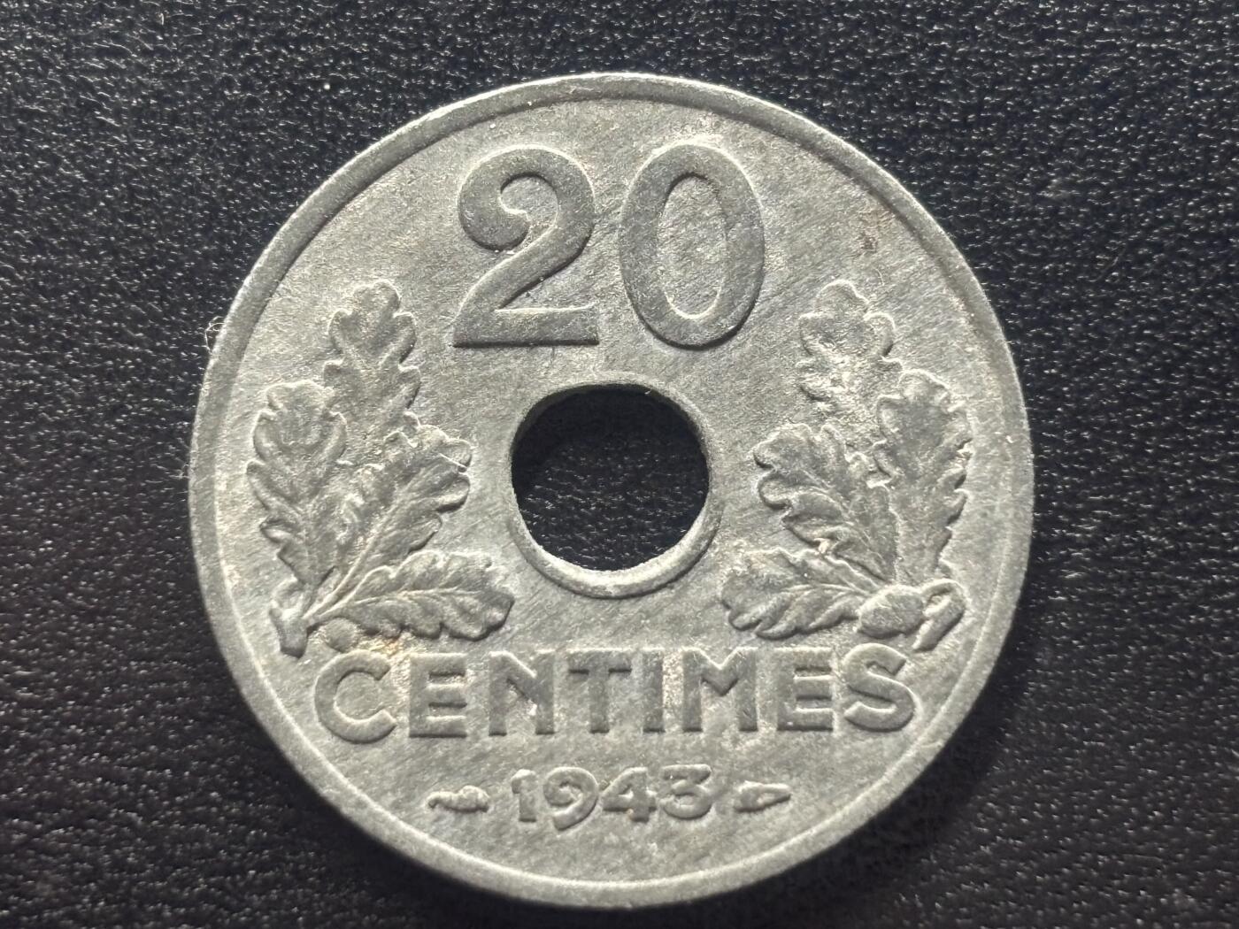 邮泉阁限时拍卖第四十二场（硬币在国外。请付邮费6元。） 法国1943年20分