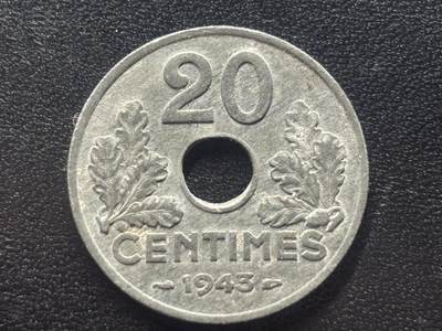 邮泉阁限时拍卖第四十二场（硬币在国外。请付邮费6元。） - 法国1943年20分