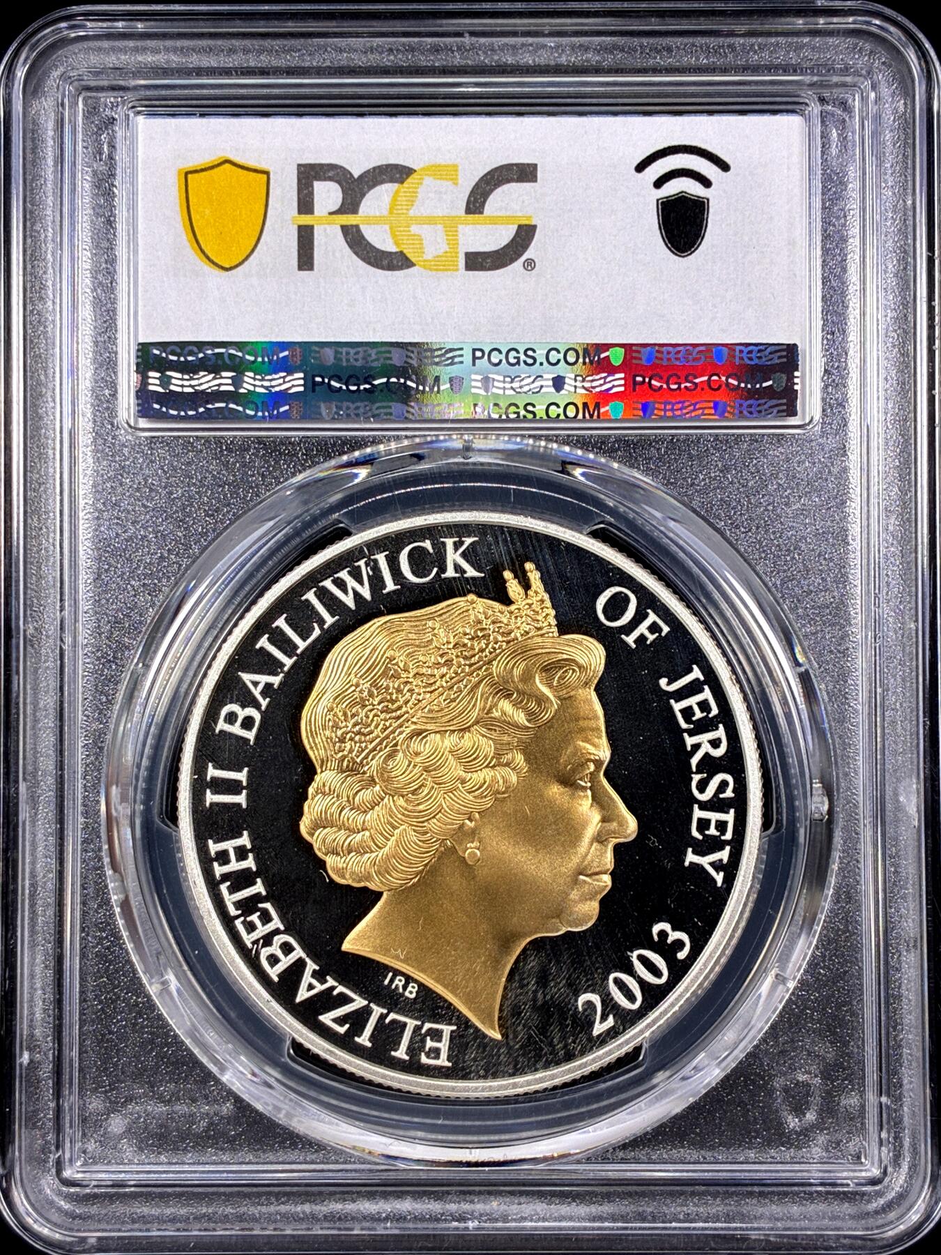 【雨安】【直播拍卖】【第0126期-评级币章】2026-03-07 周六 19:30 (金价1176, 银价22.16) [评级现代] Jersey 泽西 5镑 2003年 伊丽莎白二世登基50周年 PCGS-PR68DCAM 精制币