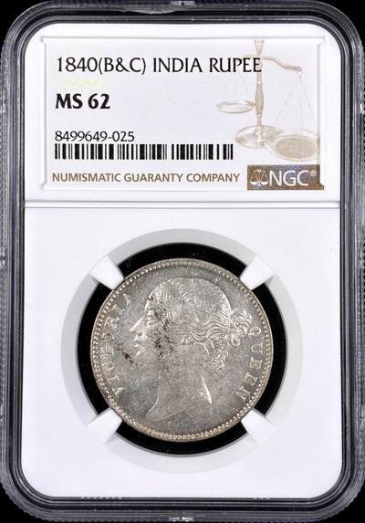 【雨安】【直播拍卖】【第0126期-评级币章】2026-03-07 周六 19:30 (金价1176, 银价22.16) - [评级亚洲] India 英属印度 1卢比 KM#0458 1840年 维多利亚  NGC-MS62