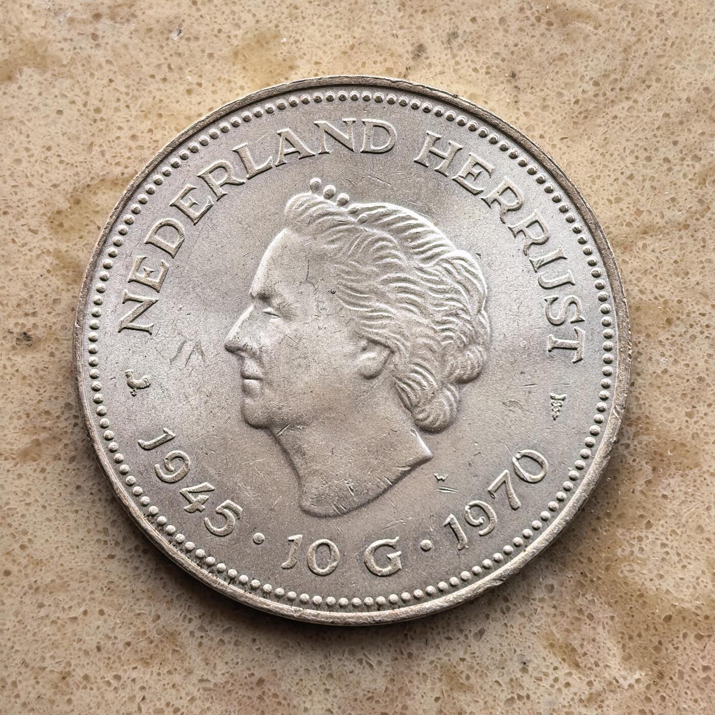 道一币馆币章第一百六十八场 荷兰1970年反法西斯胜利25周年10盾纪念银币  25g 720S