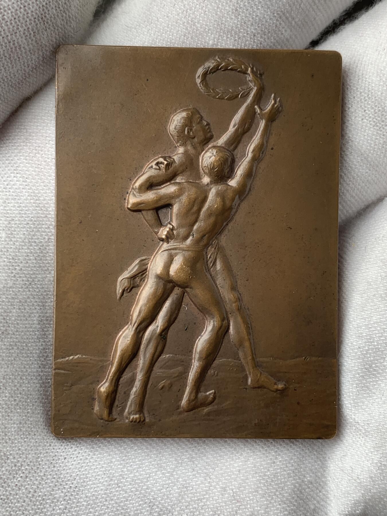 掌中浮雕-藏着的欧洲第053场 1912年瑞典体育题材铜章，37x50mm