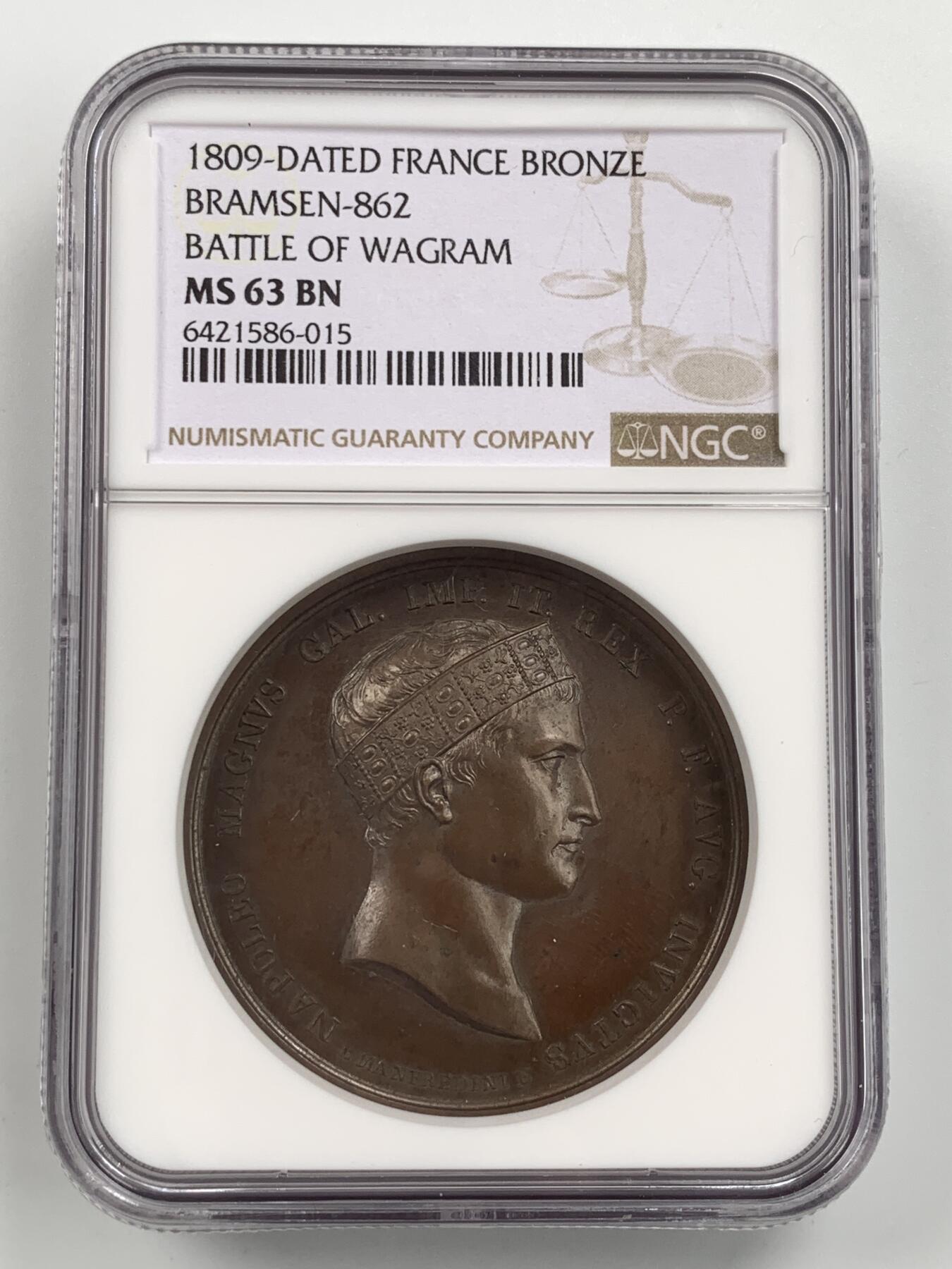 掌中浮雕-藏着的欧洲第053场 NGC MS63 : 1809年拿破仑一世瓦格拉姆战役纪念铜章，42mm