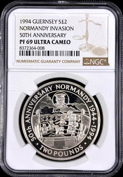 【雨安】【直播拍卖】【第0126期-评级币章】2026-03-07 周六 19:30 (金价1176, 银价22.16) - [评级现代] Guernsey 根西 2镑 1994年 诺曼底登陆 NGC-PF69UC
