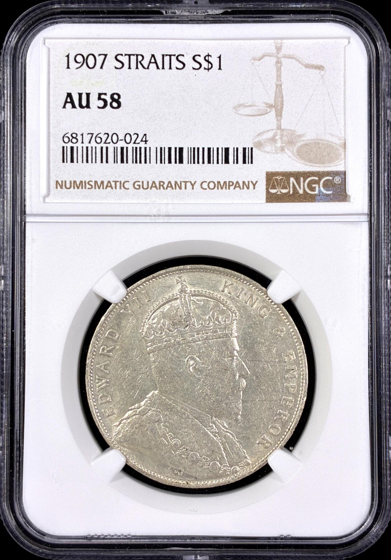 【雨安】【直播拍卖】【第0126期-评级币章】2026-03-07 周六 19:30 (金价1176, 银价22.16) [评级亚洲] Straits Settlements 海峡 1元 KM#26 (1907-1909) 1907年  NGC-AU58