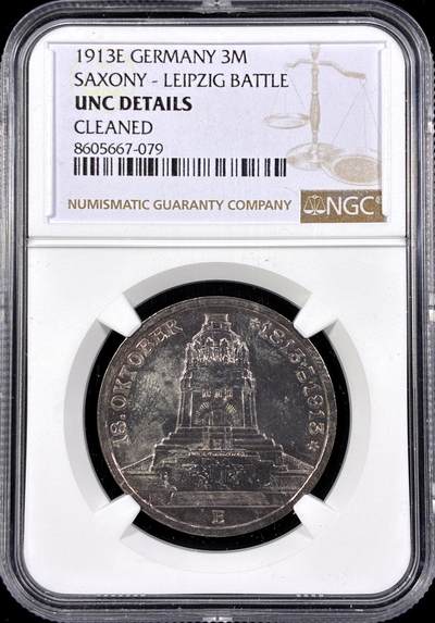 【雨安】【直播拍卖】【第0126期-评级币章】2026-03-07 周六 19:30 (金价1176, 银价22.16) - [评级德国] Germany 德国 帝国 萨克森 3马克 (1913) 莱比锡建功碑 1913年  NGC-UNC