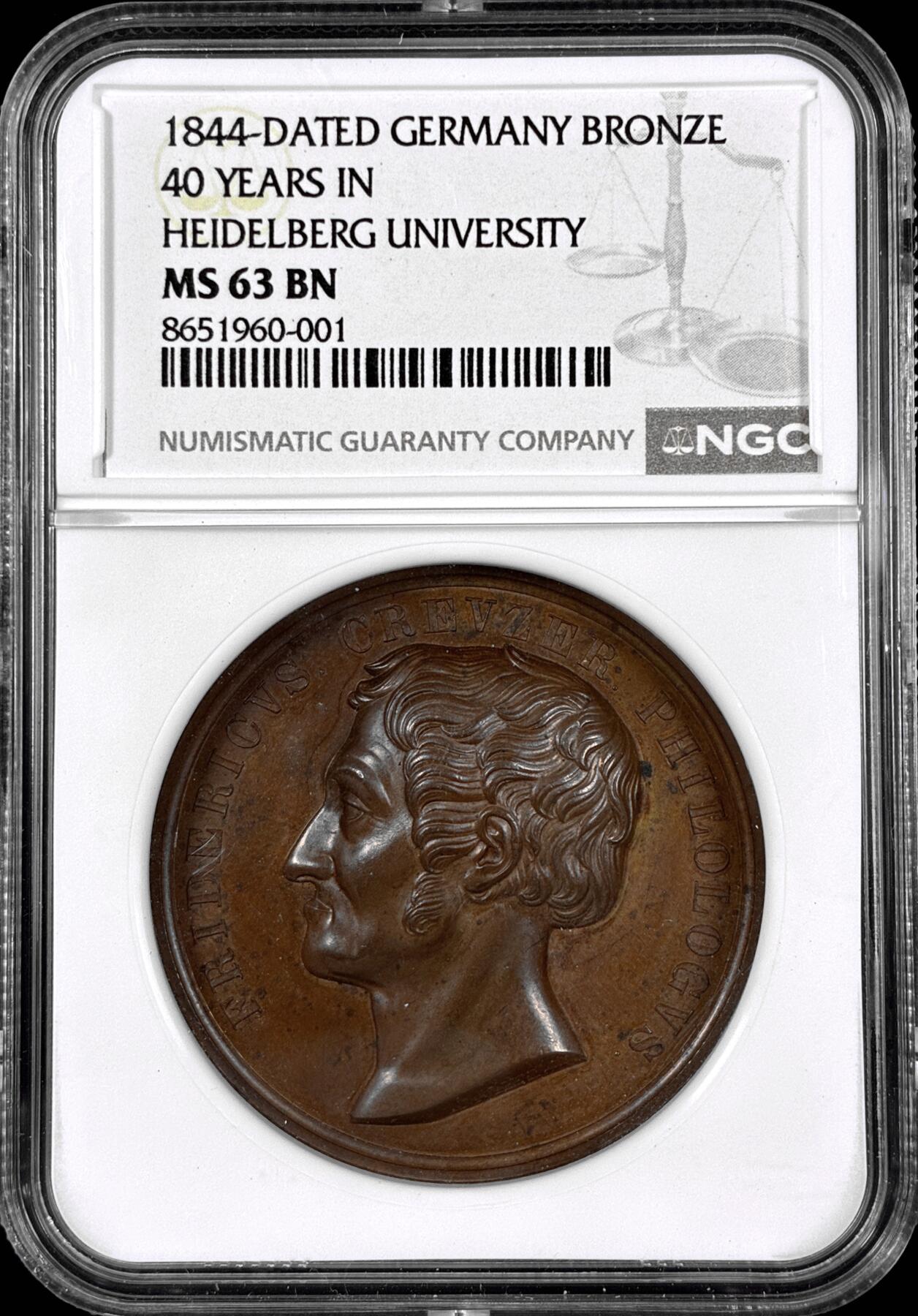 【雨安】【直播拍卖】【第0126期-评级币章】2026-03-07 周六 19:30 (金价1176, 银价22.16) [评级章] Germany [章] 德国 1844年 海德堡大学 背狮身人面像 铜章