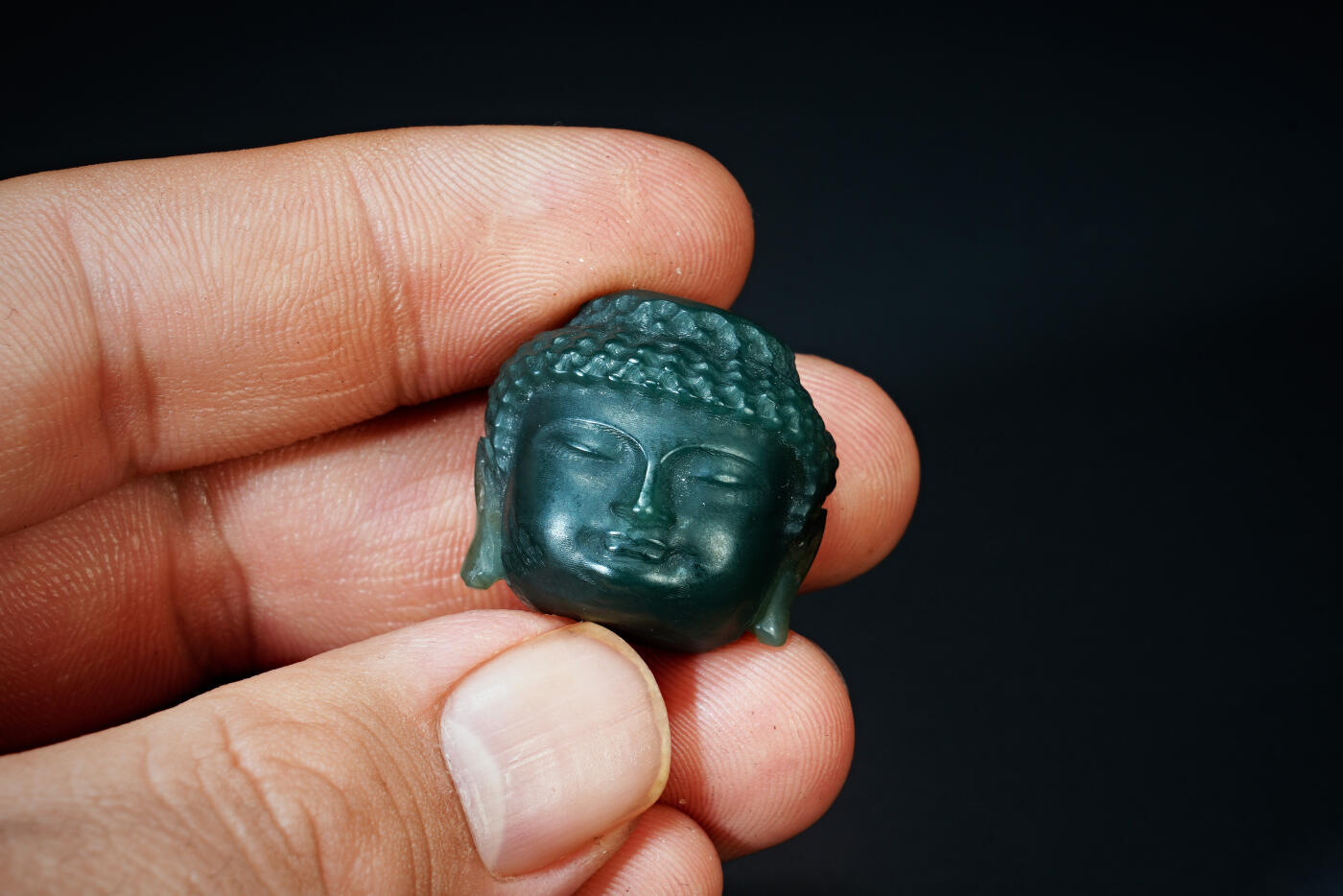 上海都达杂项专场四十四【全场包邮】  天然和田玉青玉精雕《佛头》挂件91-107