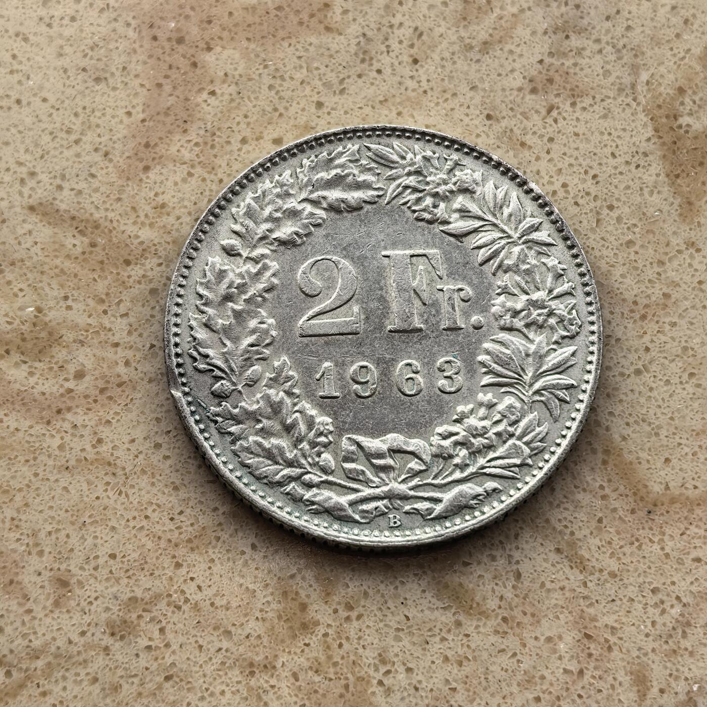 道一币馆币章第一百六十八场 瑞士1963年雪山女神2法郎银币  10g 835s