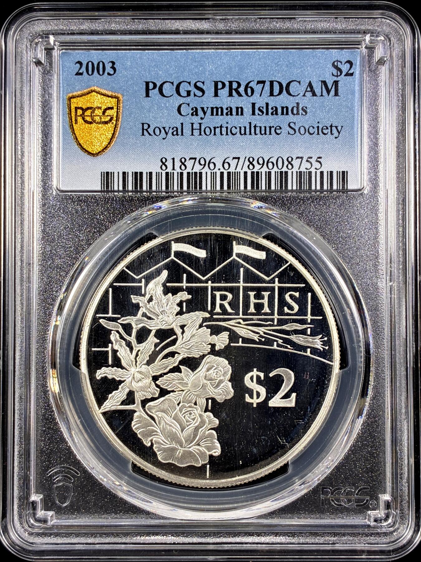 【雨安】【直播拍卖】【第0126期-评级币章】2026-03-07 周六 19:30 (金价1176, 银价22.16) [评级现代] Cayman Islands 开曼群岛 2元 2003年 英国皇家园艺学会 PCGS-PR67DCAM 精制币
