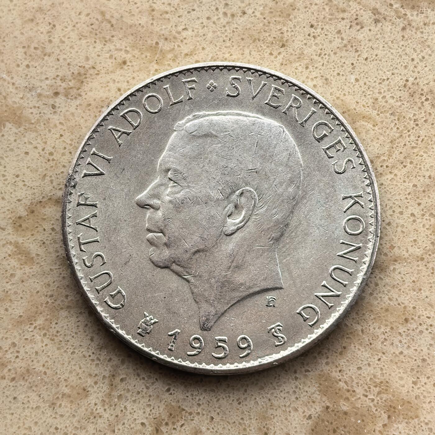 道一币馆币章第一百六十八场 瑞典1959年宪法颁布150年5克朗银币  18g 400S