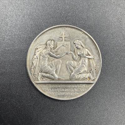 「木头集藏」章牌专场-第69场 - 法国婚礼纪念银章，直径：32 mm，14.1 g，边铭：蜜蜂 ARGENT （1860-1879年），