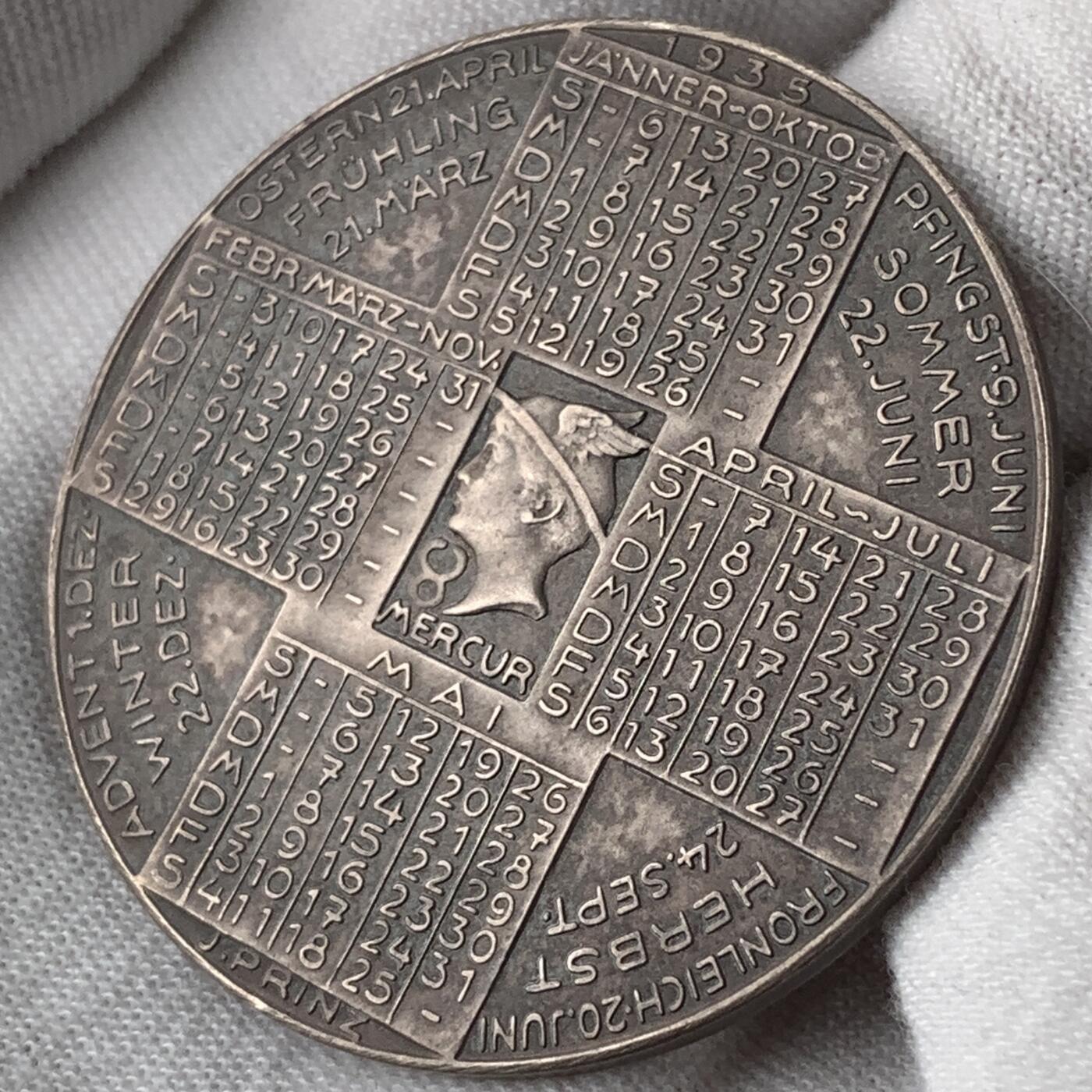 掌中浮雕-藏着的欧洲第053场 1935年奥地利日历银章，40mm，16.75g