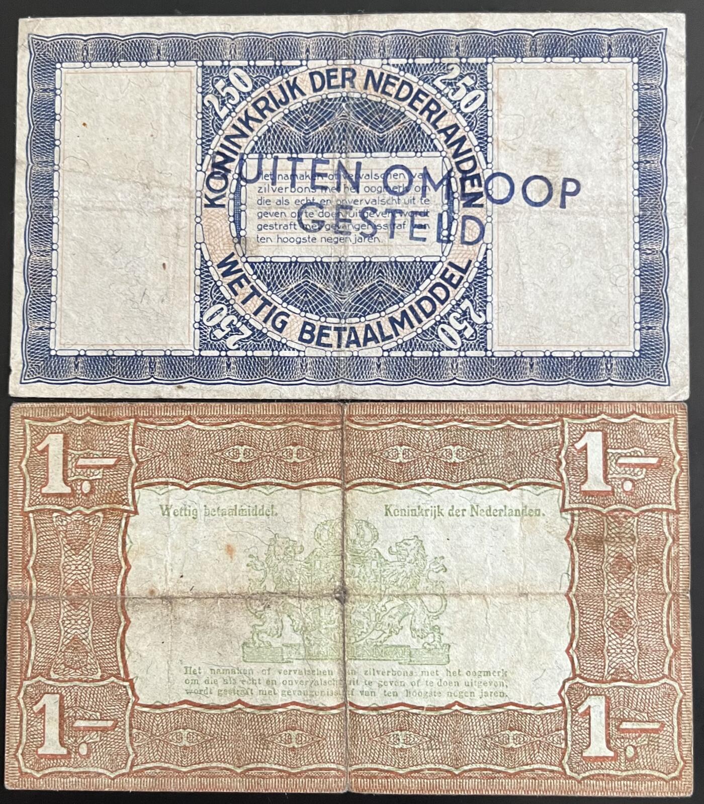 小福收藏拍卖第202期 流通品相裸钞 特惠场 本场全部为欧洲纸币【佣金仅收2% 不设最低佣金 全场包邮】 荷兰 1938年 1+2.5盾 1组2张