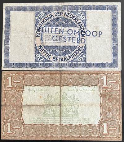 小福收藏拍卖第202期 流通品相裸钞 特惠场 本场全部为欧洲纸币【佣金仅收2% 不设最低佣金 全场包邮】 荷兰 1938年 1+2.5盾 1组2张