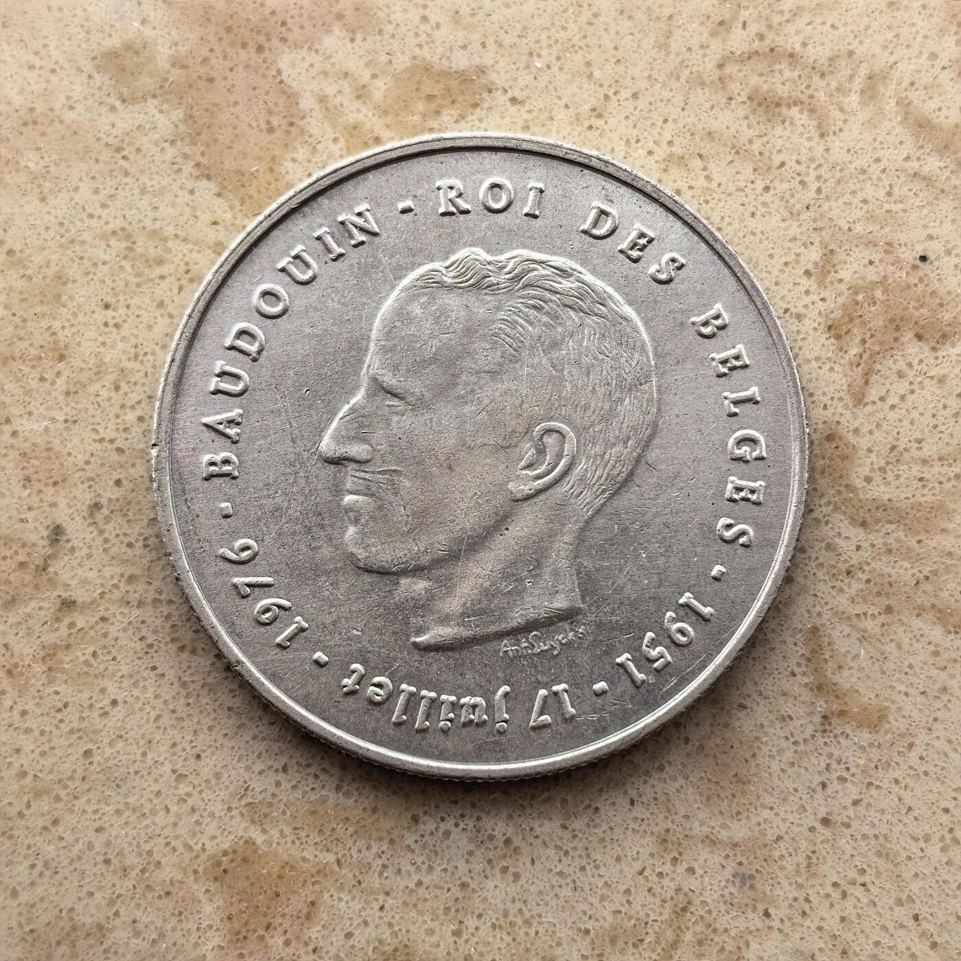 道一币馆币章第一百六十八场 比利时1976年国王博杜安银婚250法郎纪念银币 25g 835S