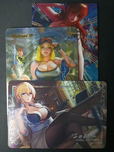 花开卡拍第61期（3月7号周六截拍，品控勿拍!!!拍品不寄存，运费5元（新疆需补运费差价或顺丰到付），自制卡难免瑕疵，可能存在轻微撞角爆边等出厂瑕疵，品控介意勿拍！） - 1、娜美18号fate同人 粗闪2张纱布闪1张，共3张