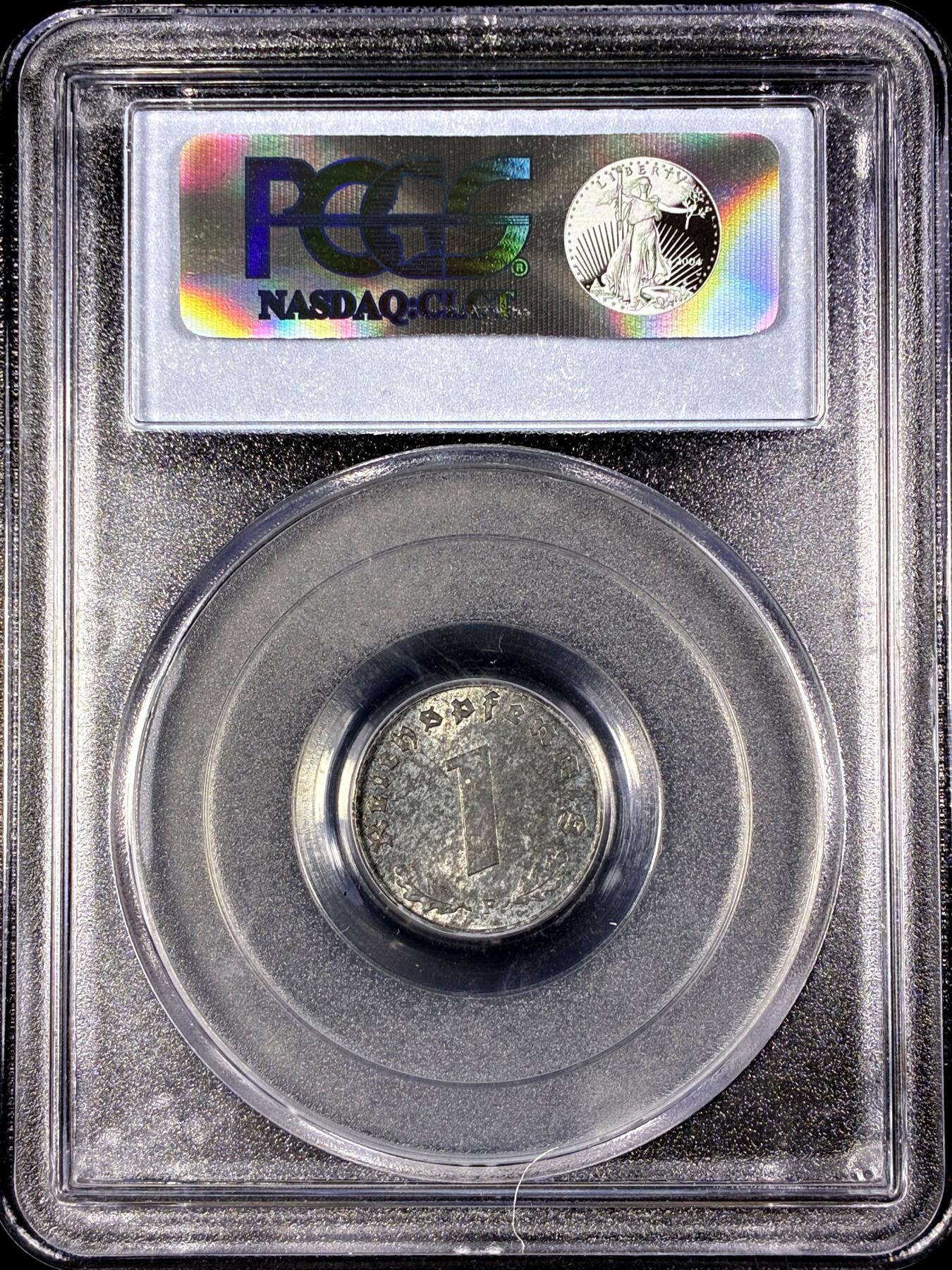 【雨安】【直播拍卖】【第0126期-评级币章】2026-03-07 周六 19:30 (金价1176, 银价22.16) [评级德国] Germany 德国 第三帝国 1芬尼 1945年  PCGS-MS62