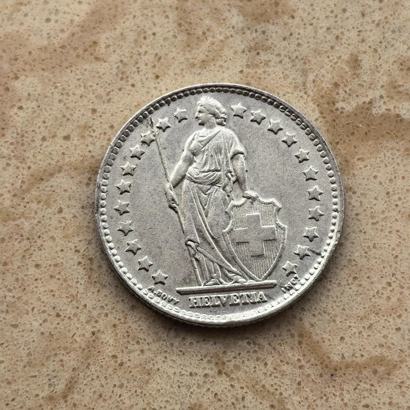 道一币馆币章第一百六十八场 瑞士1960年雪山女神1法郎银币  5g 835s