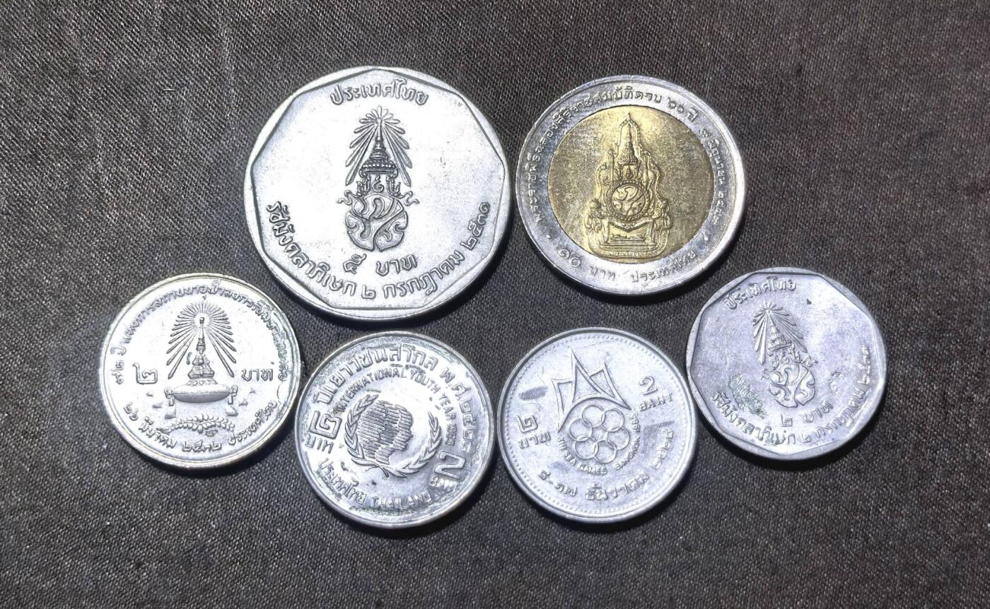 北京马甸外国币专卖第148期，外国币，中国早期纪念币专场，陆续上拍，欢迎关注 泰国10铢纪念币1枚，5铢纪念币1枚，2铢纪念币4枚