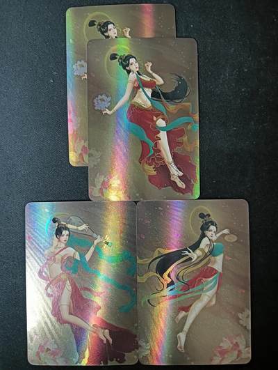 花开卡拍第61期（3月7号周六截拍，品控勿拍!!!拍品不寄存，运费5元（新疆需补运费差价或顺丰到付），自制卡难免瑕疵，可能存在轻微撞角爆边等出厂瑕疵，品控介意勿拍！） - 五月卡牌 艺术卡 敦煌飞天神女彩闪4张 其中1张艺术卡