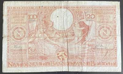 小福收藏拍卖第202期 流通品相裸钞 特惠场 本场全部为欧洲纸币【佣金仅收2% 不设最低佣金 全场包邮】 比利时 1944年 100法郎